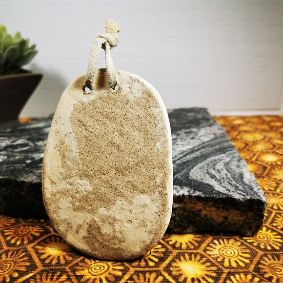 Vintage Irregular Oval Art Pottery Wall Hook with Trees and Birds in Flight - Picture 9 of 13